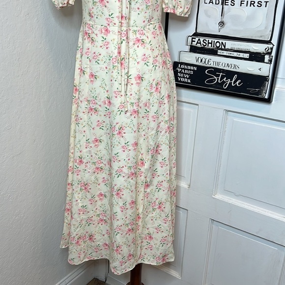 NWT 70/21 Floral Puff Sleeve Drawstring High Slit Dress Size S - Picture 5 of 9